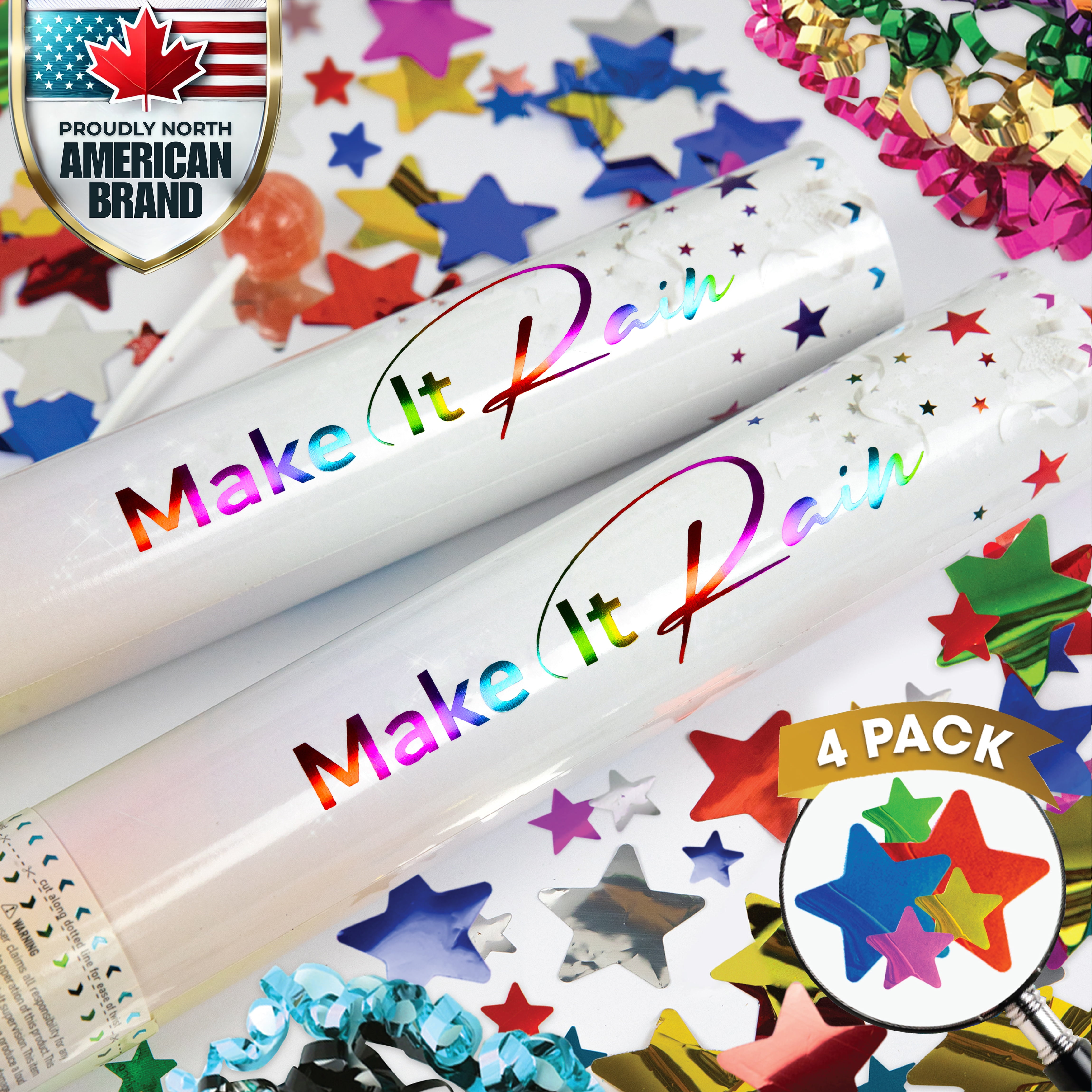 PRIMEPURE Confetti Poppers 4 Pack | Easy-to-Use Multicolor Star Cannon and Streamer Party Shooters